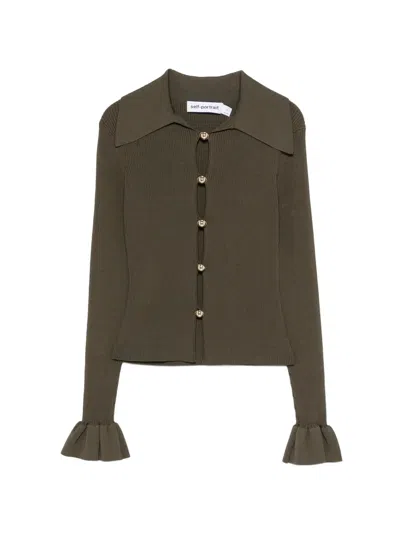 Self-portrait Ruffled-cuff Cardigan In Brown