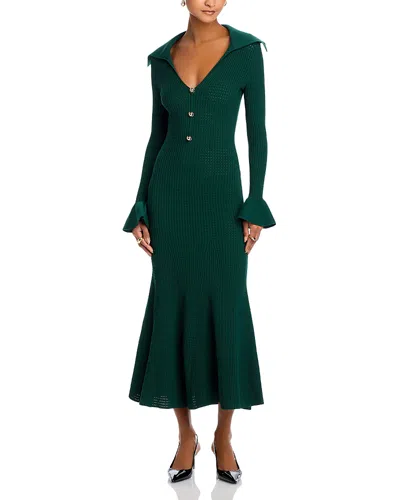 Self-portrait Ruffled Cuff Wide Neck Dress In Green