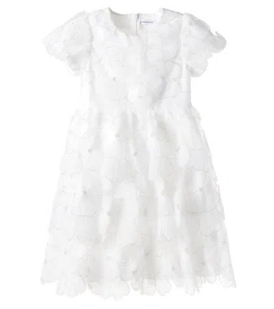 Self-portrait Kids' Ruffled Embroidered Dress In White