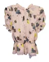 Self-portrait Ruffled Floral-print Top In Pink Polyester In Pink