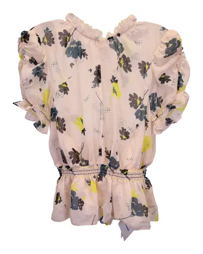 Self-portrait Ruffled Floral-print Top In Pink Polyester