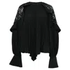 Self-portrait Ruffled Lace-trimmed Blouse In Black Polyester In Black