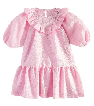 Self-portrait Kids' Ruffled Lace-trimmed Crêpe Dress In Pink