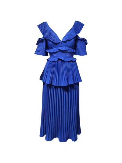 Pre-owned Self-portrait Ruffled Pleated Mini Dress In Blue