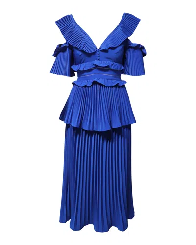 Self-portrait Ruffled Tiered Pleated Dress In Blue Polyester