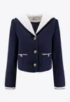 Self-portrait Self Portrait 'navy Boucle Contrast Collar' Blazer In Blue