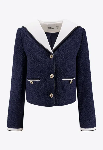 Self-portrait Sailor Collar Bouclé Blazer In Blue