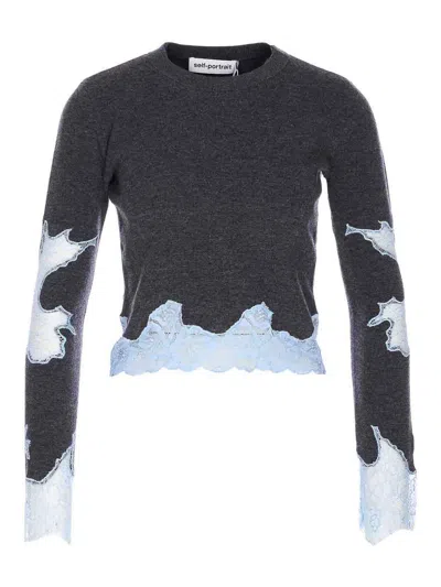 Self-portrait Saint Laurent Grey Contrast Lace Sweater