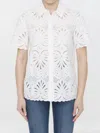 Self-portrait Womens White Short-sleeved Broderie-anglaise Cotton Shirt In White