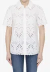 Self-portrait Womens White Short-sleeved Broderie-anglaise Cotton Shirt In White