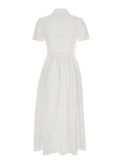 SELF-PORTRAIT WHITE CHEMISIER LONG DRESS IN BRODERIE ANGLAISE WOMAN