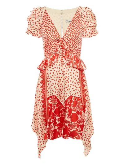 Pre-owned Self-portrait Satin All-over-print Dress In Neutral