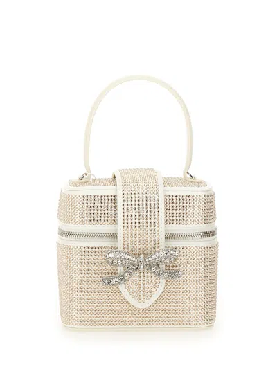 Self-portrait Satin Beauty Case With Rhinestones In Beige