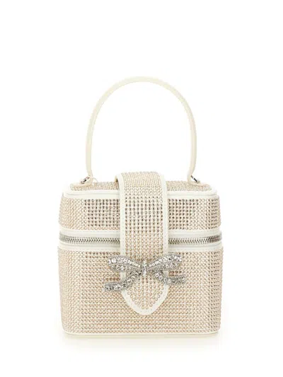 Self-portrait Satin Beauty Case With Rhinestones In Sand