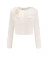 Self-portrait Satin Blazer With 3d Flower In Neutral