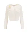 Self-portrait Satin Blazer With 3d Flower In White