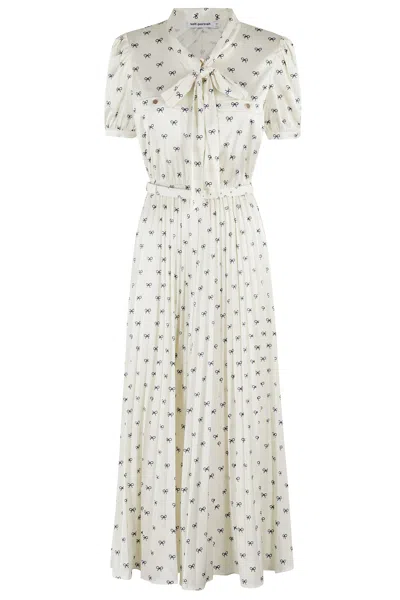 Self-portrait Satin Bow Print Midi Dress In White