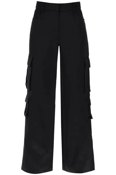 Self-portrait Satin Cargo Pants For Men In Nero