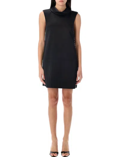 Self-portrait Satin Chain Detail Mini Dress In Black