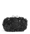 Self-portrait Crystal-embellished Floral Satin Clutch In Black
