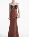 Self-portrait Embellished Satin Gown In Brown