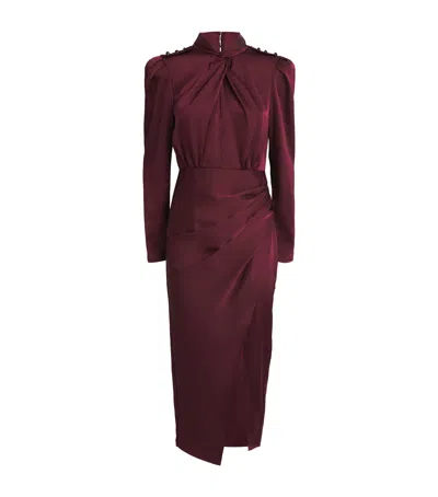 Self-portrait Satin Draped Midi Dress In Burgundy