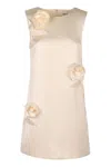 Self-portrait 3d Flower Satin Mini Dress In Cream In Green