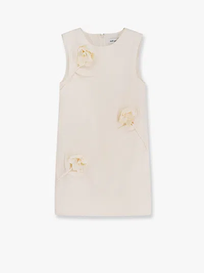 Self-portrait Satin Dress With 3d Flowers In Beige