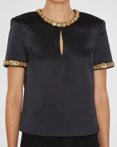 Self-portrait Satin Embellished Top In Black