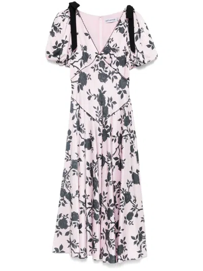 Self-portrait Satin Floral-print Midi Dress In Pink