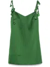 Self-portrait Green Mini Dress With V Neck And Shoulder Straps With Floral Embellishments In Tech Fabric Woman In 绿色