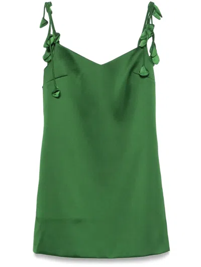 SELF-PORTRAIT SATIN FLOWER-EMBELLISHED MINI DRESS