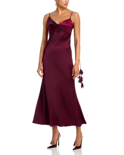 Self-portrait Bordeaux Long Dress With Knotted Shoulder Straps And Floral Details In Fabric Woman In Burgundy