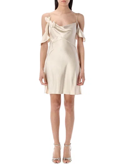 Self-portrait Satin Flower Mini Dress Champagne In Neutral