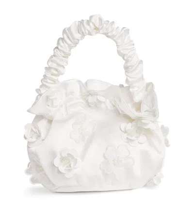 Self-portrait Kids' Satin Flower Top-handle Bag In Ivory