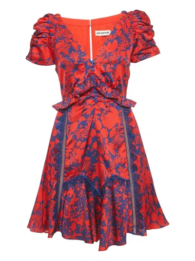 Pre-owned Self-portrait Satin Lace-detail Mini Dress In Red