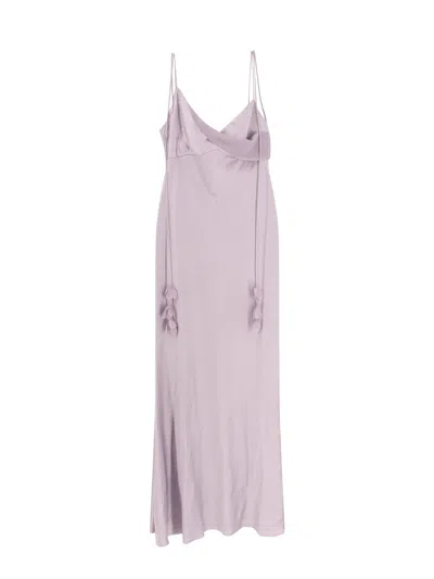Self-portrait Satin Long Dress With Floral Details In Pink