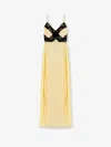 Self-portrait Satin Long Dress With Lace Inserts In Yellow