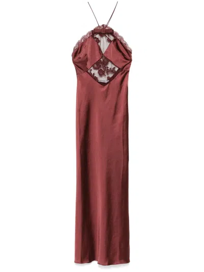 Self-portrait Satin Maxi Dress In Brown