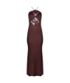 Self-portrait Lace-trimmed Halterneck Satin Gown In Red