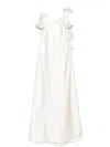 Self-portrait Satin Maxi Dress With Floral Applique In White