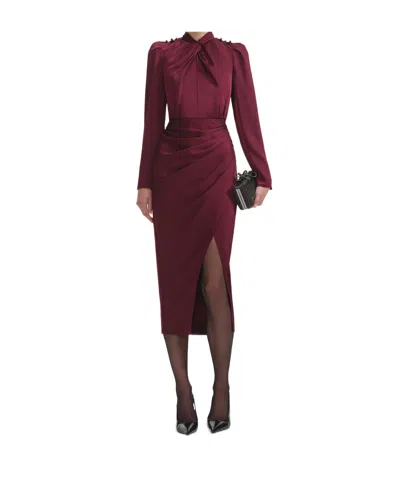 Self-portrait Satin Midi Dress In Burgundy