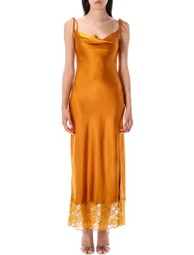 Self-portrait Satin Midi Dress In Brown