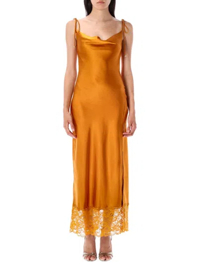 Self-portrait Satin Midi Dress In Orange
