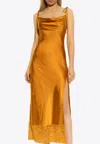 Self-portrait Satin Midi Dress With Lace-insert In Orange