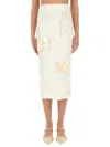 Self-portrait Satin Midi Skirt With 3d Flowers
