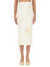 Self-portrait Satin Midi Skirt With 3d Flowers