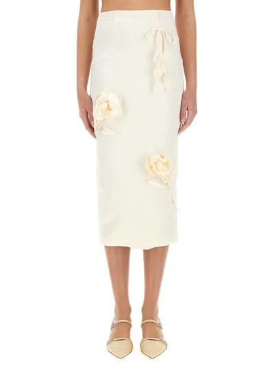 SELF-PORTRAIT SELF-PORTRAIT SATIN MIDI SKIRT WITH 3D FLOWERS