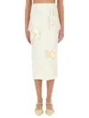 Self-portrait Satin Midi Skirt With 3d Flowers In Ivory