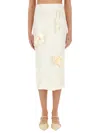Self-portrait Satin Midi Skirt With 3d Flowers In Neutrals